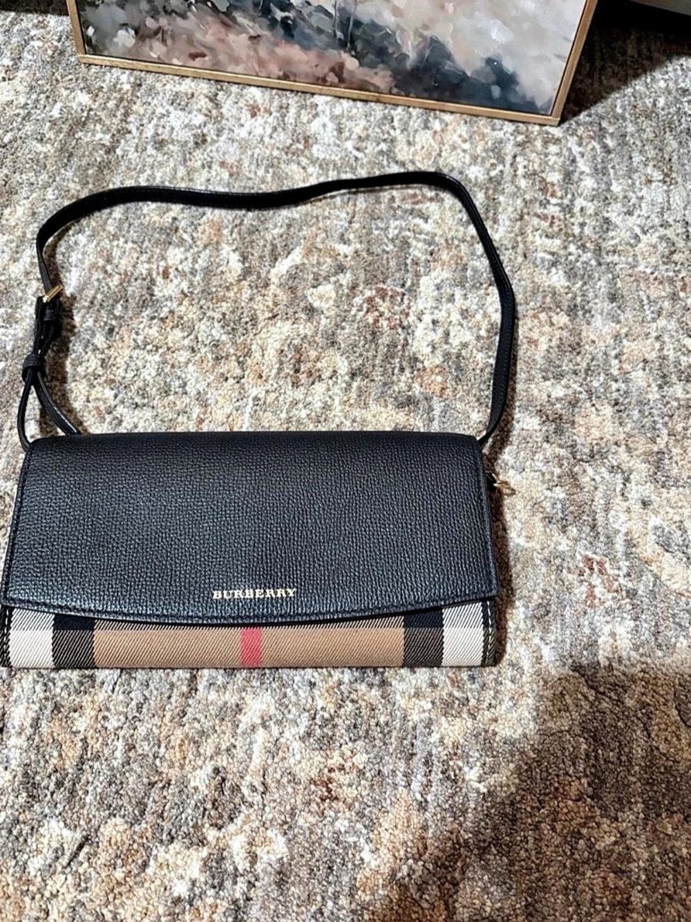 Burberry Hannah Check and Leather Wallet on Chain Black & Brown Crossbody